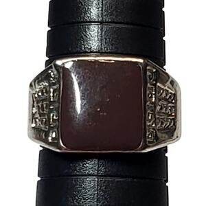 Silver Tone Brown Enamel Square Unsigned Sz 10.5 Minimalist Basic Chunky